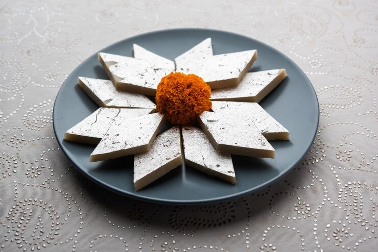 Kaju katli avec sorbet passion